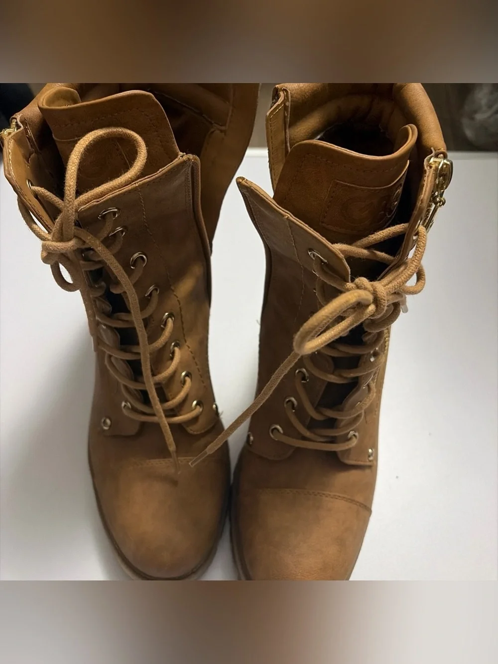GBG G by Guess Jaydyn Brown Tan Lace-Up Heeled Combat Ankle Boots - Picture 5 of 7